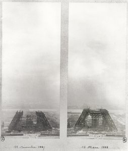 1887年12月12日と1888年3月15日、パリのエッフェル塔の建設の2つのビュー 作： French School