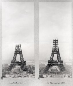 1888年10月14日と11月14日のパリ、エッフェル塔の建設の2つのビュー 作： French School