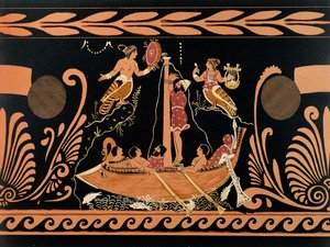 ユリシーズとサイレン、ギリシャのアンティークの花瓶のイラスト