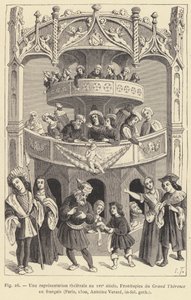 16世紀に行われた劇場公演の様子（彫刻 作： French School