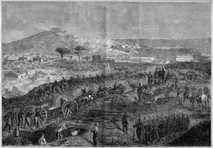 イタリアの団結-ジュゼッペ・ガリバルディ率いる「千人隊」または「赤シャツ隊」の遠征（1807-1882年）-ガエテ（Gaeta）の包囲 作： French School