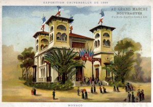 1889年の万国博覧会。モナコ館。19世紀末のクロモリトグラフ。 作： French School