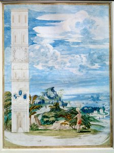 アストロラーベ（天文観測機器）の使用：太陽に向けて。16世紀のフランス派の水彩画。薄暗い。0.48x0.35 m パリ、ルーヴル美術館 作： French School