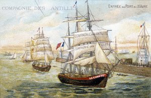 ルアーブル港に停泊中の西インド会社の船。ディナンの市立図書館に保存されている19世紀のイラスト。