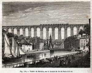 パリからブレスト（フランス）への鉄道にあるMorlaixの高架橋。Lebreton et Marchandの版画、Louis Figuier (1819-1894)の "Les Merveilles de la Science"、Jouvet et Cie版に掲載。 作： French School