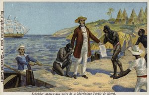 マルティニークの奴隷に彼らの自由のニュースをもたらすビクターシェルチャー、c1848 作： French School