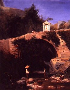 ローマ郊外の橋と川の風景 作： French School