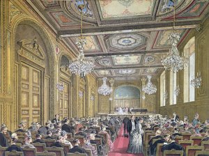 1870-80年頃、パリのヴィクトワール通りにあるサルサルでのコンサートの様子 作： French School