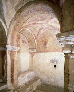 内部の地下室にあるカロリング朝のフレスコ画の眺め、858年頃（94652、94653、および94654も参照） 作： French School