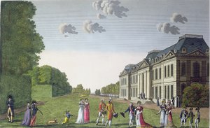 庭園からのベルビュー城の眺め、1820年頃（色の彫刻） 作： French School