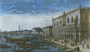 ドゥカーレ宮殿と大運河の眺め、ヴェネツィア、イタリア（色の彫刻） 作： French School