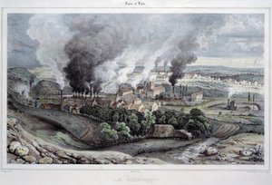 1820年から1830年頃のデュ・クルーゾーの鋳物工場と結晶工場の眺め 作： French School