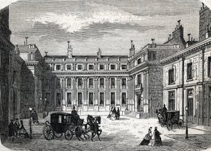 パリのグルネル通りにあるロシュシュアルト・ホテルの公教育省の眺め - （彫刻）1864年 作： French School