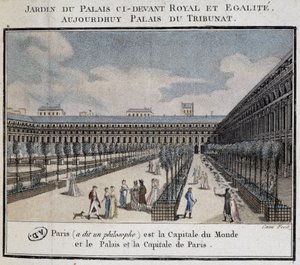 王宮(Palais du Tribunat)の庭と散歩者の眺め 作： French School