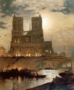 ノートルダム大聖堂の西側ファサードの眺め、パリ、1840年頃 作： French School