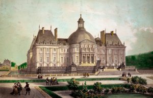 1658年頃に建設されたマインシー（セーヌ・エ・マルヌ県）のヴォー・ル・ヴィソムト（Vaux le Visomte）城の眺め。19世紀の版画 プライベート・コレクション 作： French School