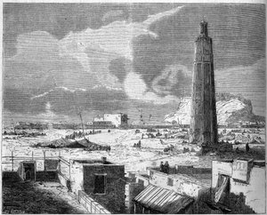1861年、イエメンの首都、アデンの街の風景。11月30日付「Le Monde Illustré」No.242に掲載された図版 作： French School