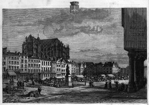 オワーズ川に浮かぶボーヴェの街の風景。La republique illustree "の個人コレクションにある1880年のエングレーヴィング。