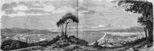 1860年のニースの街の風景。1860年4月14日付「The Illustrous World」157号に掲載された図版。 作： French School