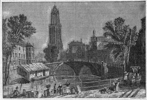 オランダ・ユトレヒトの街の風景、19世紀後半。1895年12月5日の "La gazette du dimanche "に掲載されたエングレーヴィング。 作： French School