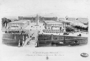 パリ、ルイ15世、1834年の産業展示会の4つの建物の眺め 作： French School