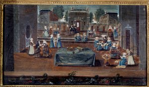 サン・キュールの家の眺め サン・キュールは、マントノン侯爵夫人フランソワーズ・ドービーニュ（1635-1719）が作った貧しい貴族の娘たちのための教育機関で、修道女たちによって維持されていました。フランス派の絵画。17世紀 パリ、カルナヴァレ美術館 作： French School