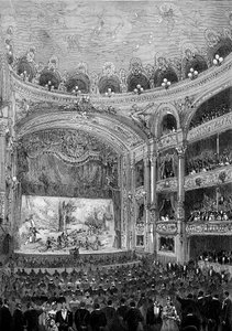 ジュール・シャトロン（1831-1884）が1879年に建設したリヨンの劇場ホール「ベルクール」の眺め。10月11日付「Le Monde Illustré」1176号に掲載された図版