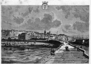 パ・ド・カレのブローニュの町の風景。La republique illustree "の個人コレクションにある1880年のエングレーヴィング。 作： French School