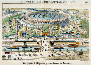 パリのトロカデロから見た世界博覧会。1867年 エングレーヴィング。パリ、カーニバル博物館 作： French School