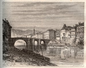ヴィルヌーブ・シュル・ロット（Villeneuve sur Lot） - ロット＝エ＝ガロンヌ県 - V.-A. Malt-Brown著「La France illustree: Geography, history, statistical administration」に掲載された彫刻。Malt-Brownによる "La France illustree: geography, history, statistical administration "の版画。1884 作： French School