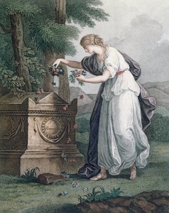 美徳は、エルメノンヴィルのルセアウスの墓でオマージュを支払う（Tombeau de Jean Jacques Rousseau）、1866年（手彩色の点描彫刻） 作： French School