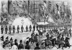 ナポレオン3世(1808-1873)とウージェニー王女(1826-1920)のシェルブール訪問(マンシュ地方、50) 作： French School