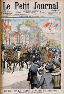 イタリア国王夫妻のフランス訪問。フランスにおけるイタリア国王夫妻。Le President of the French Republic Emile Loubetとの大通りでのプロムナード - Le petit Journal, 25 October 1903のためのイラスト - Victor Emmanuel III (Victor-Emma