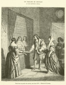 ルイ14世時代の修道院のパーラーへの訪問（エングレーヴィング 作： French School