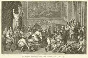 1677年、ルイ14世のゴブラン織り工場への訪問(エングレービング) 作： French School
