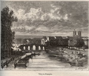 Vitry-le-Francois(Vitry le Francois)マルヌ県-V.A.Malt-Brownの「La France illustree: geography, history, statistical administration」に掲載されている彫刻。1884 作： French School