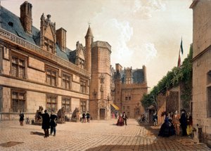 パリのホテルとクリュニー美術館の眺め 19世紀パリ、装飾美術のエングレーヴィング 作： French School