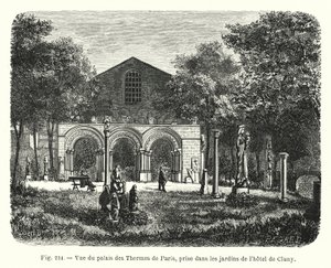 ホテル・ドゥ・クリュニーの庭園から見たパリのテルム宮の眺め（版画 作： French School