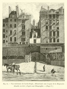 1840年に破壊されたメジスリーの岸壁の下に浮かぶポピンの箱舟の外観。リトグラフから