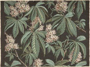栗の枝の壁紙デザイン（詳細）ca. 1810年、パリのジョセフデュフール（1752-1827）により製造 作： French School