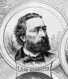 1870年の戦争-国防政府：1870年の臨時政府のメンバー、レオン・ガンベッタ（1838-1882）の肖像。10月22日付「Le Monde Illustré」706号に掲載された図版 作： French School