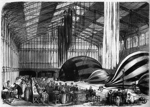 1870年戦争-パリ包囲戦：パリのオルレアン駅（現在のオーステルリッツ駅）にある気球製造工房