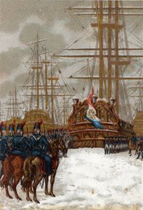 フランス革命の戦争。オランダのヘルダーでのオランダ艦隊の捕獲（1794年12月下旬～1795年1月初旬）：艦隊はピケグル将軍の騎兵に奪われ、氷のために船の動きは一切できなかった。 作： French School