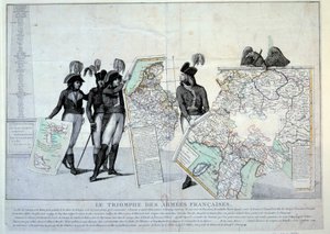 革命の戦争ナポレオン・ボナパルト将軍（1769-1821）は、フランスが征服した領土のパズルを完成させるために、イタリアの地図（イタリア・キャンペーン時）を手にしている。左側には、おそらくホシュ将軍、ピケグル将軍、ジャン・ヴィクトル（Jean-