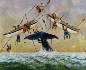 クジラが水から漁師をノック 作： French School