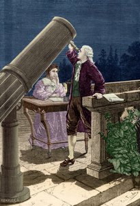 ウィリアム・ハーシェル（1738-1822）が天王星を発見（版画 作： French School