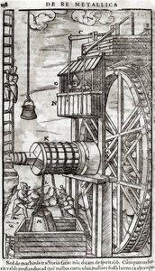 鉱山から水を得るためのウィンチ、アグリコラとして知られるGeorg Bauer（1494-1566）によるDe Re Metallicaのイラスト、1561 作： French School