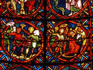 聖ステパノが投石されて死んだことを描いた窓 作： French School