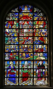 聖母と聖ルビンの連祷、洗礼者聖ヨハネ、聖マウルを描いたウィンドウw32 作： French School