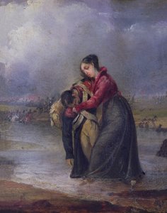 ナポレオン戦争中に負傷した兵士を運ぶ女性 作： French School